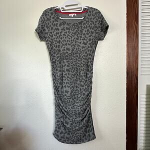 Sundry Dress Women’s Size 1 Gray Leopard Print Ruched Sides Mini Stretch Fitted